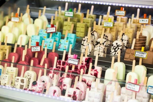 Variety of popsicles in shop